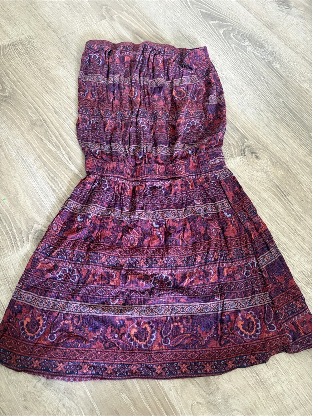 Forever 21 Strapless Paisley Dress in Burgundy and Plum